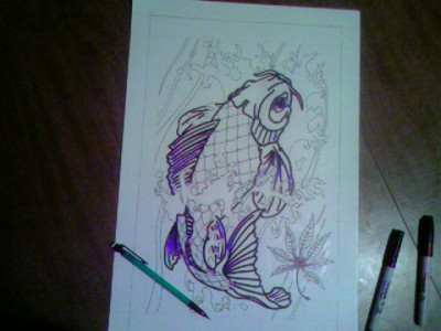 in the drawing the phone camera shits but here is another koi drawing